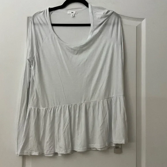 bp Women's White Long-Sleeve Peplum Top SZ L - Picture 2 of 5